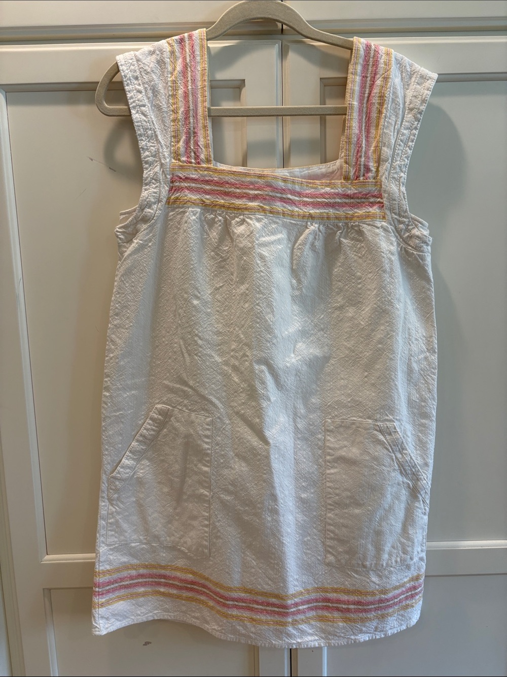 FahertyWhite Cotton Sleeveless Tunic with Pink & Yellow Stripes